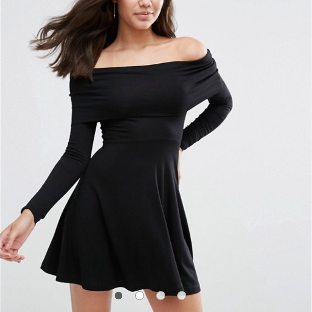 ASOS Long sleeve deep Bardot mini skater dress